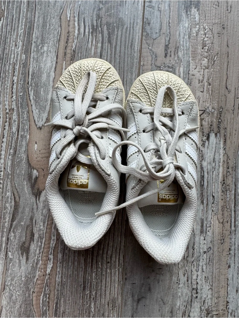 Toddler Adidas Superstar Lace Sneakers Beige Gold White Size 7